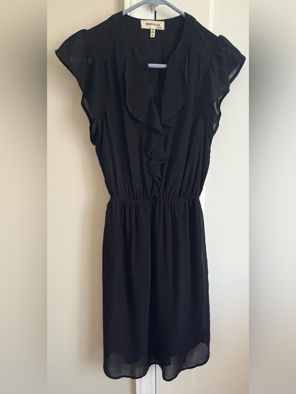 Monteau Black Ruffle-Front Mini Dress